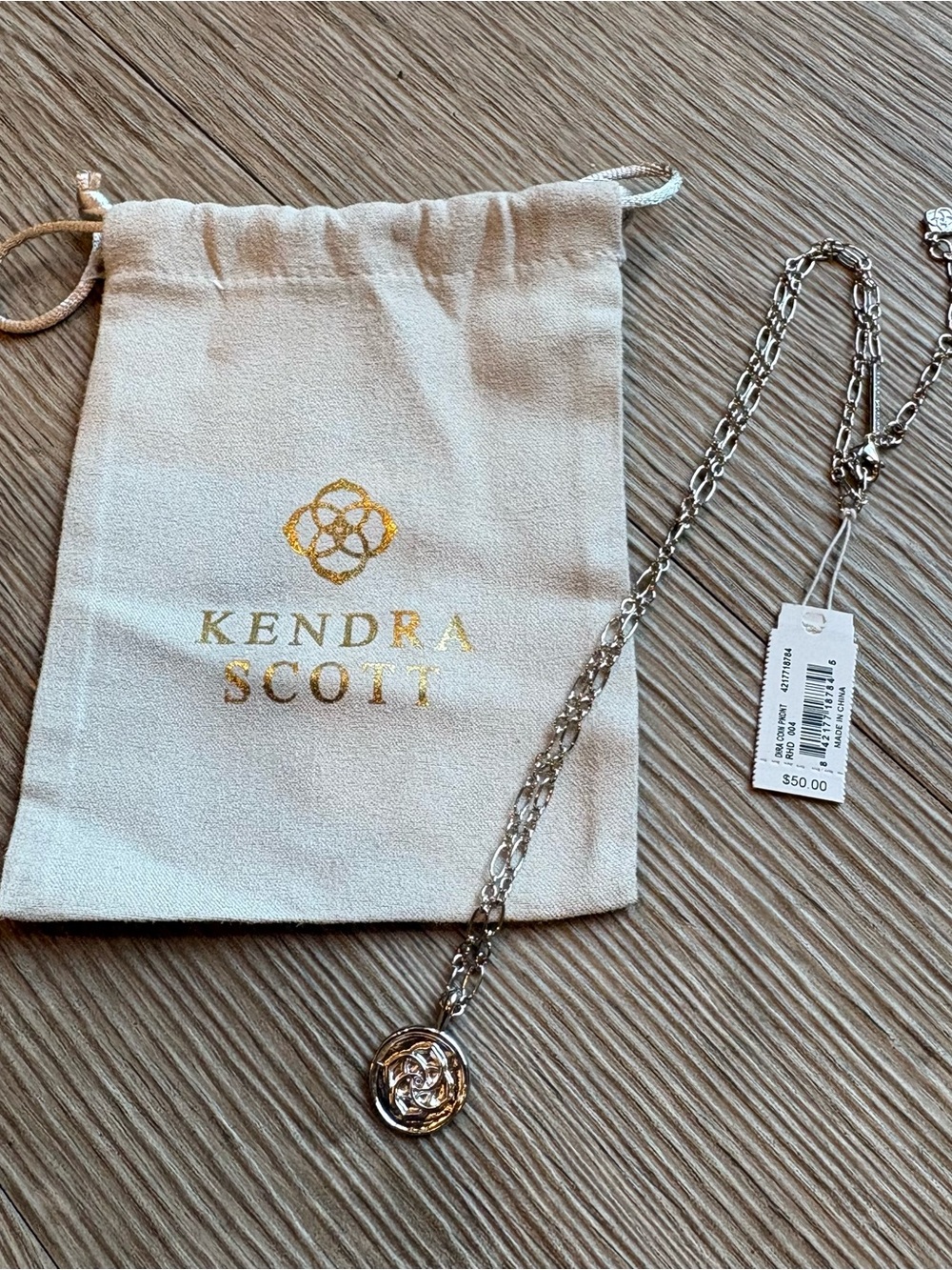 NWT Kendra Scott Dira Coin Pendant Necklace Silver Tone